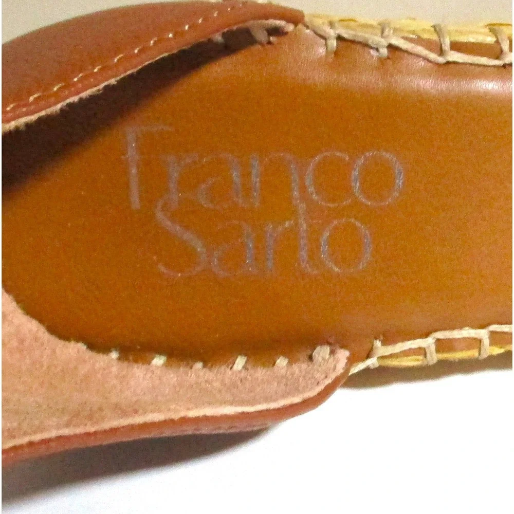 Franco Sarto Womens Cognac Leather Espadrille Wedge Sandals Brown Size 7M